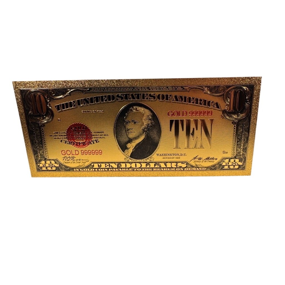 24K‎ Gold Foil 1928 Series $10 Ten Dollar Gold Certificate Novelty Banknote Bill